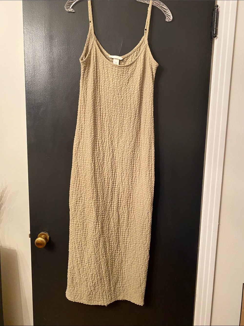 H&M Cream Textured Spaghetti-Strap Maxi Dress